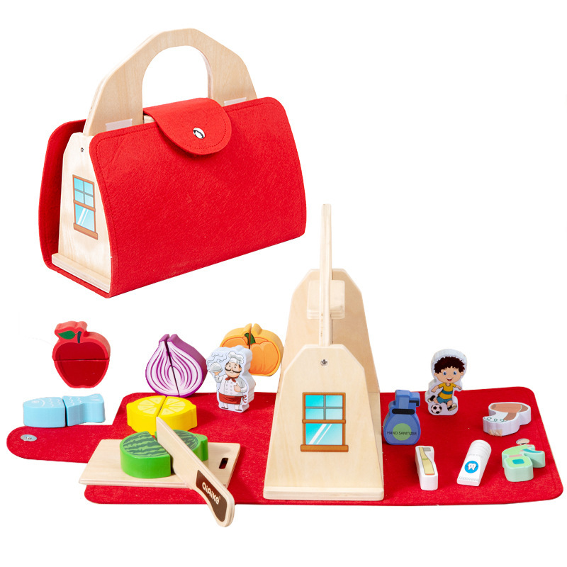 Cocina de simulación transfronteriza para niños, casa de juegos, bolso portátil, fruta cognitiva, juguete de madera image 6