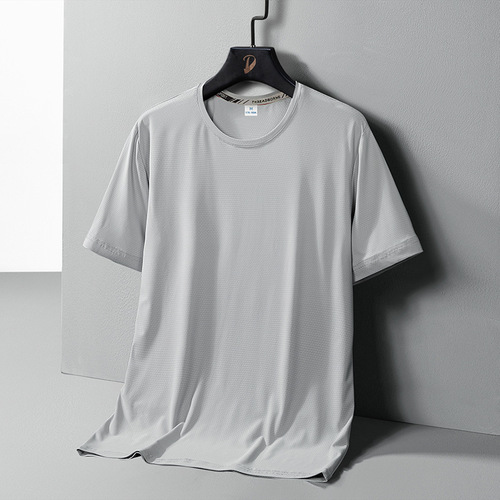 New ice silk quick-drying short-sleeved T-shirt men's summer trendy brand trend sports and leisure t-shirt one piece drop shipping