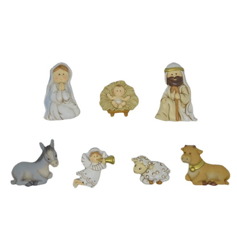 Transfronterizo de Amazon Pascua religiosa pesebre decoración refrigerador pegatinas hogar estantería resina decoración Navidad