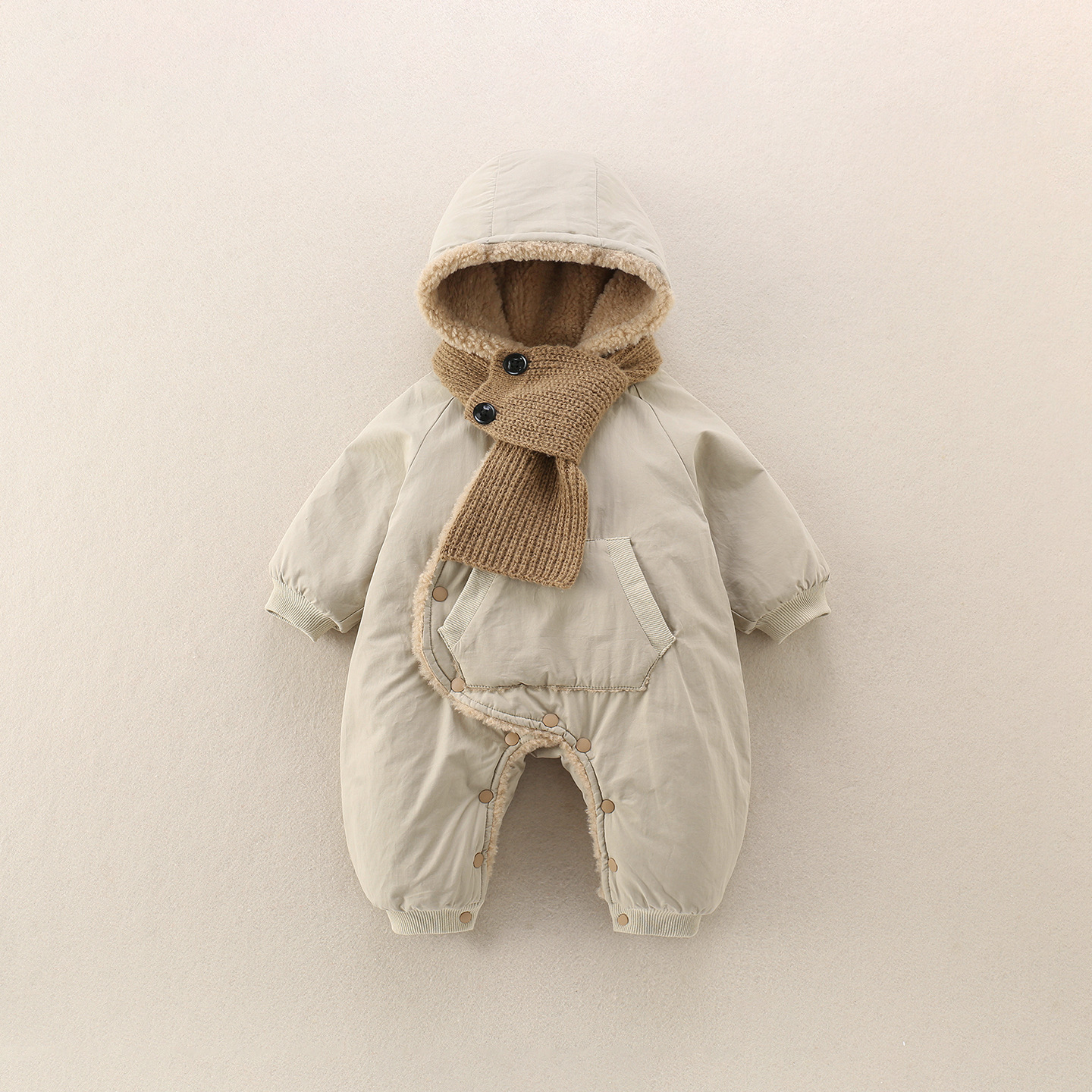 Baby Jumpsuit Winter Thickeneded Fleece-Lined Baby Winter Clothes Autumn and Winter Suit Male Newborn Outing Cotton Clothes