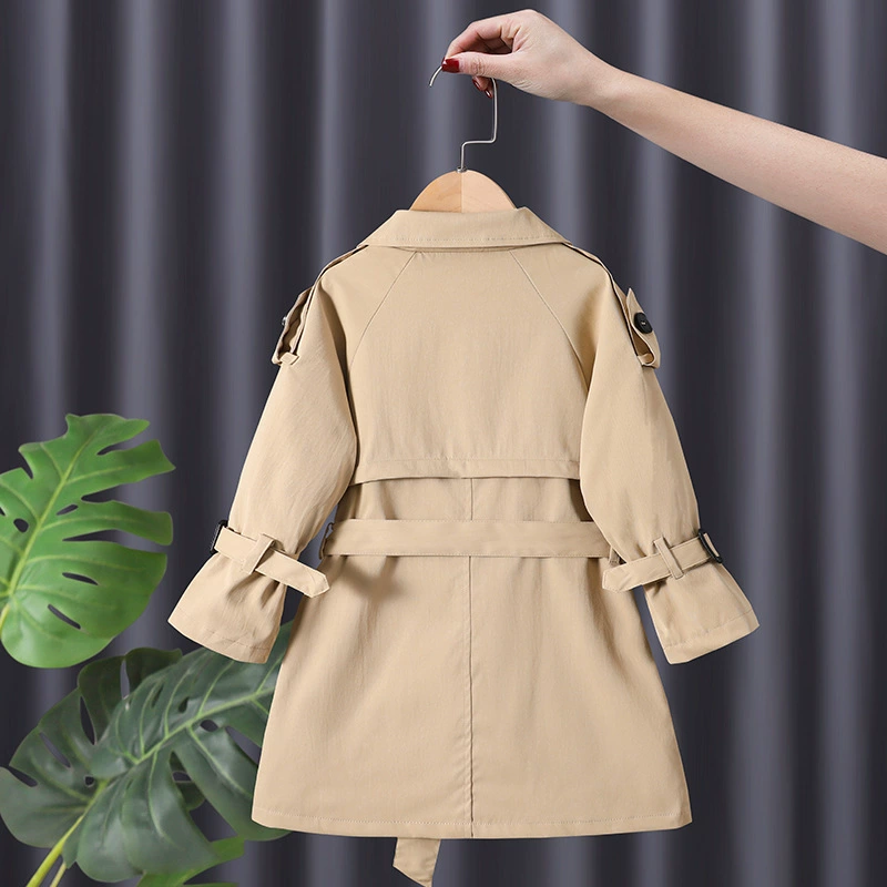 Spring trench coat, children's long brace, fashionable jacket, mid-length, city style, British style