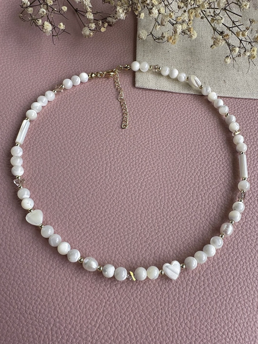 Heart Shape Pattern Women's Gender Freshwater Pearl Titanium Steel Beaded Heart Shape Pendant Necklace Necklace
