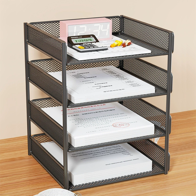 Metal document organizer — reinforced mesh storage box, 2–5 tiers, vertical or horizontal layout