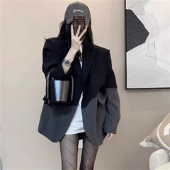 2025小スーツ女性コート春秋ファッション気質名媛新小柄通勤黒灰双色スーツ