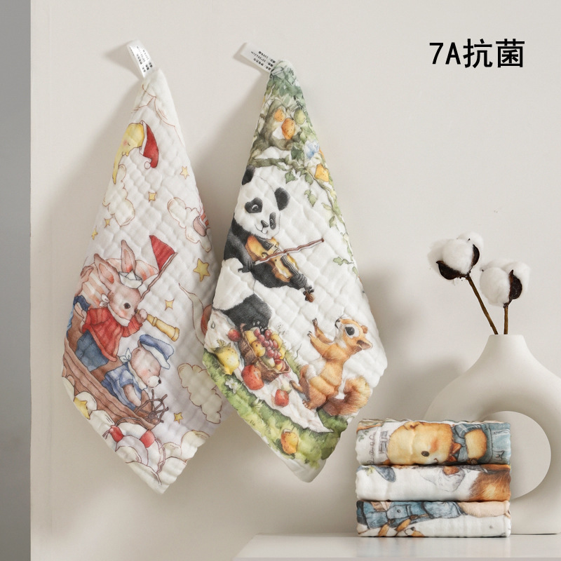 7A Antibacterial Pure Cotton Six-Layer Gauze Baby Square Towel Type a Kidsren's Face Wash Towel Newborn Baby Saliva Towel