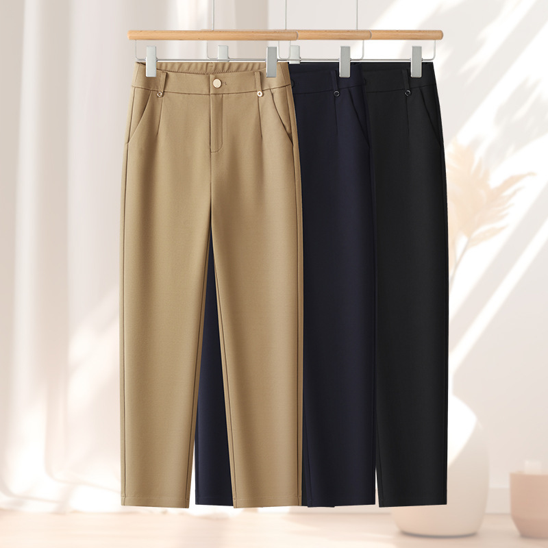 Straight-Leg Baguette Pants Casual Pants for Women Spring and Autumn Elastic Waist 2026 Cotton Stretch Slimming Leg-Lengthening Cigarette Pants Long Pants