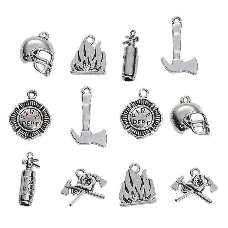 European and American Keychain Pendant Firefighter Badge Ax Fire Extinguisher Pendant Manufacturer Direct Sales Jewelry Accessories