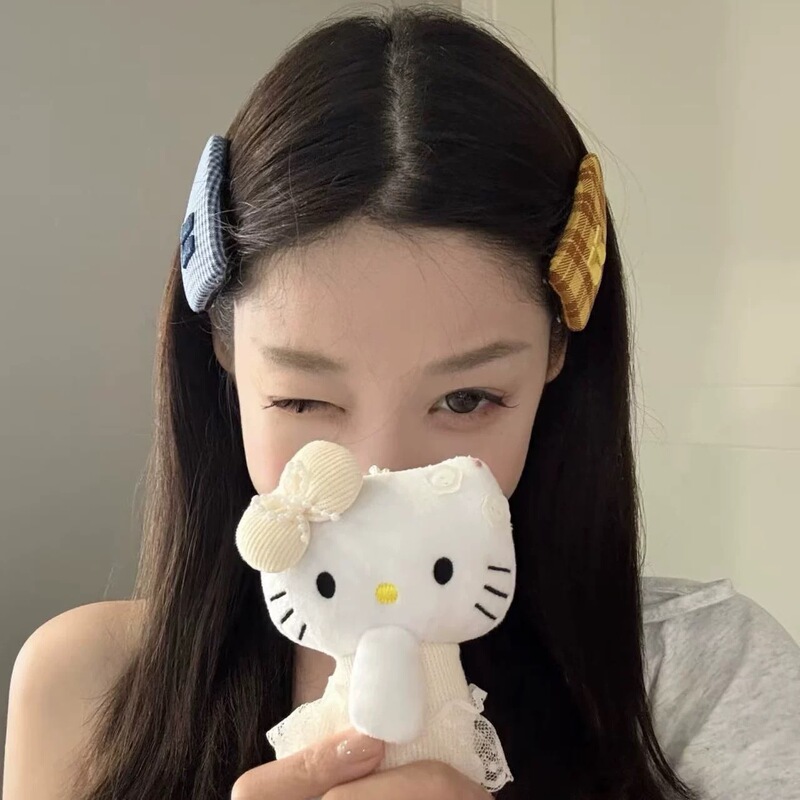 日系可爱复古格纹爱心水滴发夹甜美少女心百搭侧边刘海夹高级感新|undefined