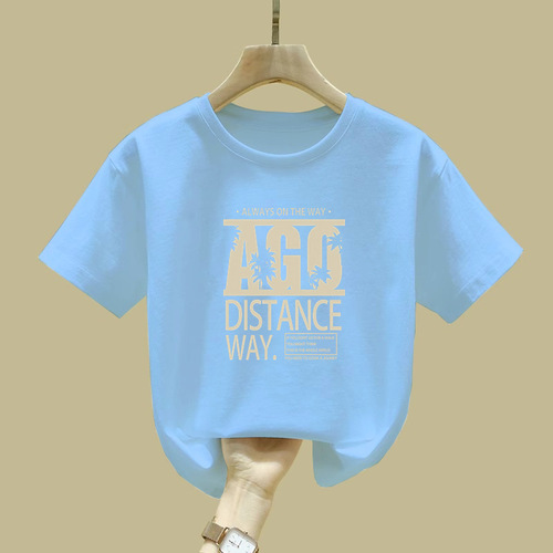 2374#2025 Summer New Baby Kids' Clothing Top 100% Cotton Boys' Girls' Short Sleeve T-Shirt Base Shirt Trendy