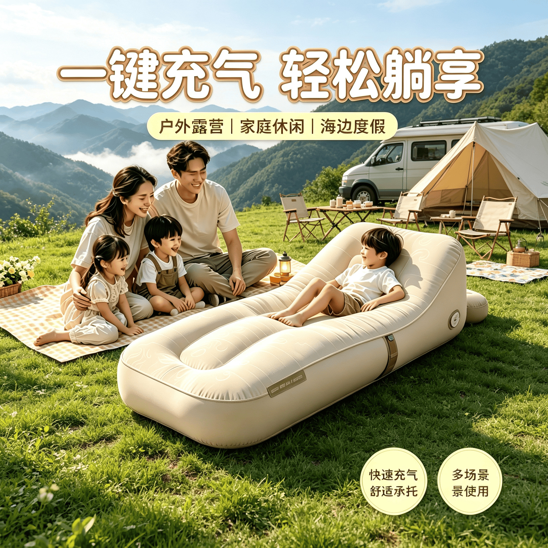 Manufacturer's automatic one-touch inflatable outdoor camping air sofa, portable air mattress, lazy leisure inflatable recliner