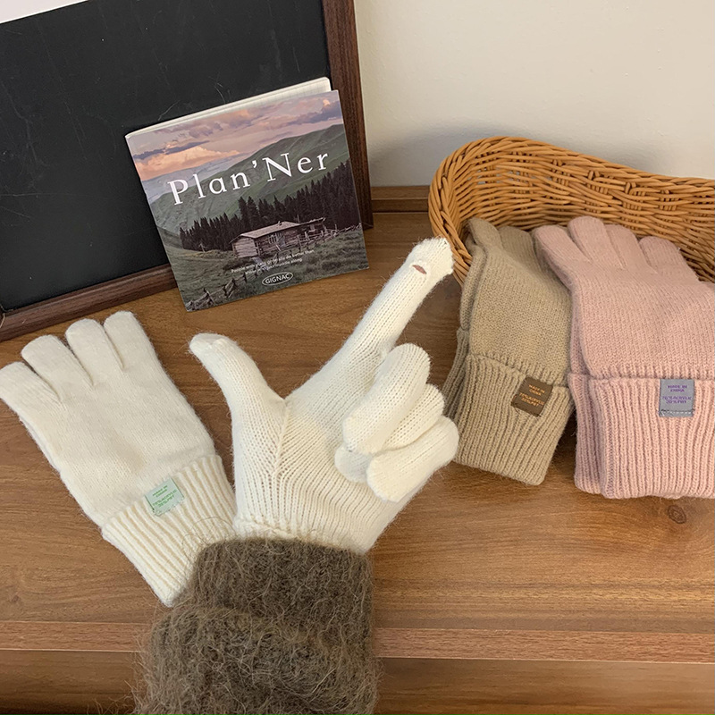 Nuevos guantes de punto para mujeres de otoño y invierno estilo coreano versátil al aire libre para montar caliente a prueba de frío guantes de dedo para estudiantes con pantalla táctil