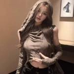 废土风美式y2k甜辣妹短款袖套上衣女春季破洞背心连帽打底衫内搭