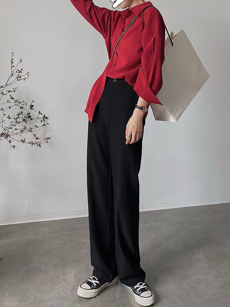 Draped Suit Wide-Leg Pants for Women 2025 New Korean Style Summer Straight Long Pants Versatile Casual Floor-Length Pants