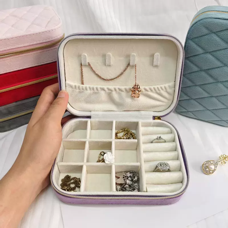 Lazada跨境款丽丝绒礼盒大容量女生项链吊坠存放耳环戒指首饰盒