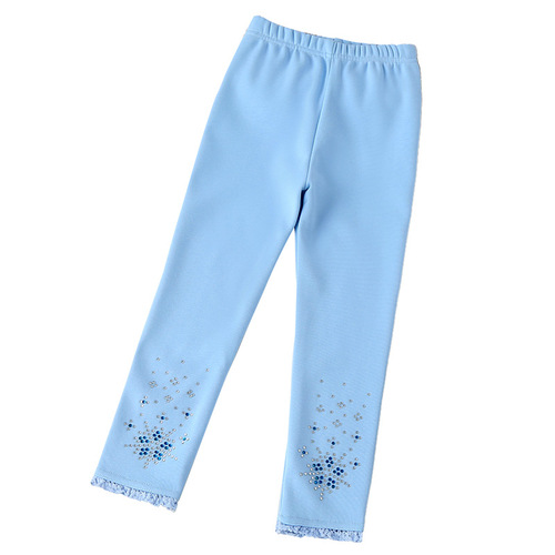 Elsa Princess Thermal Lined Leggings with Embroidered Diamond Trim, Children's Medium Size, Autumn/Winter Style Outerwear Pants