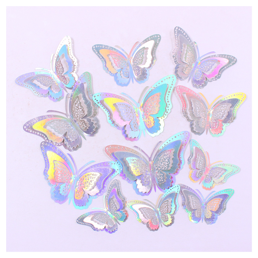 Fábrica al por mayor 12 pegatinas de pared de mariposas huecas hogar festivo decoración navideña decoración mariposa tridimensional 3D