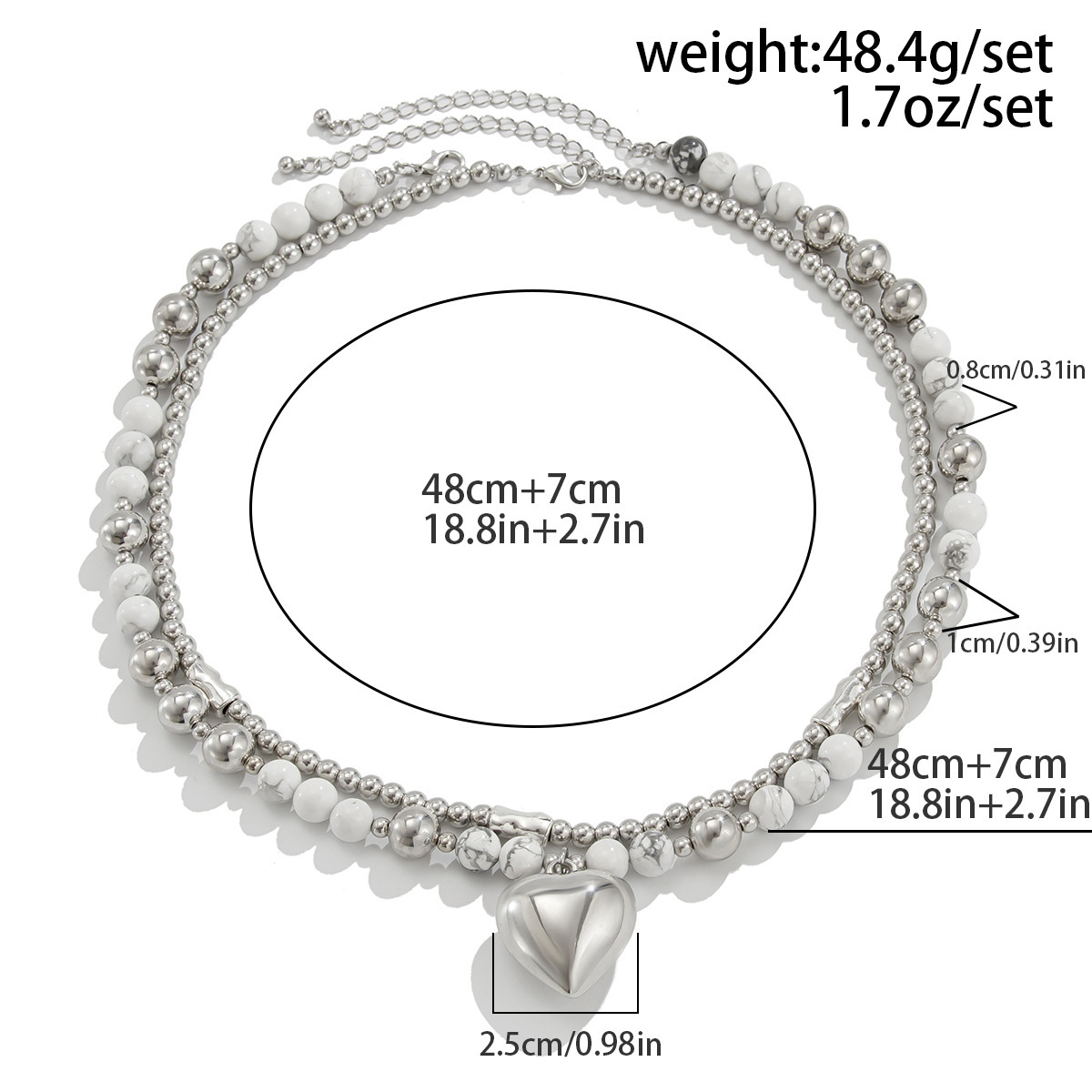 1 Set Quantity Date, Tea Party Occasion Elegant Lady Heart Shape CCB Alloy Beaded Chain Pendant Necklaces Wholesale