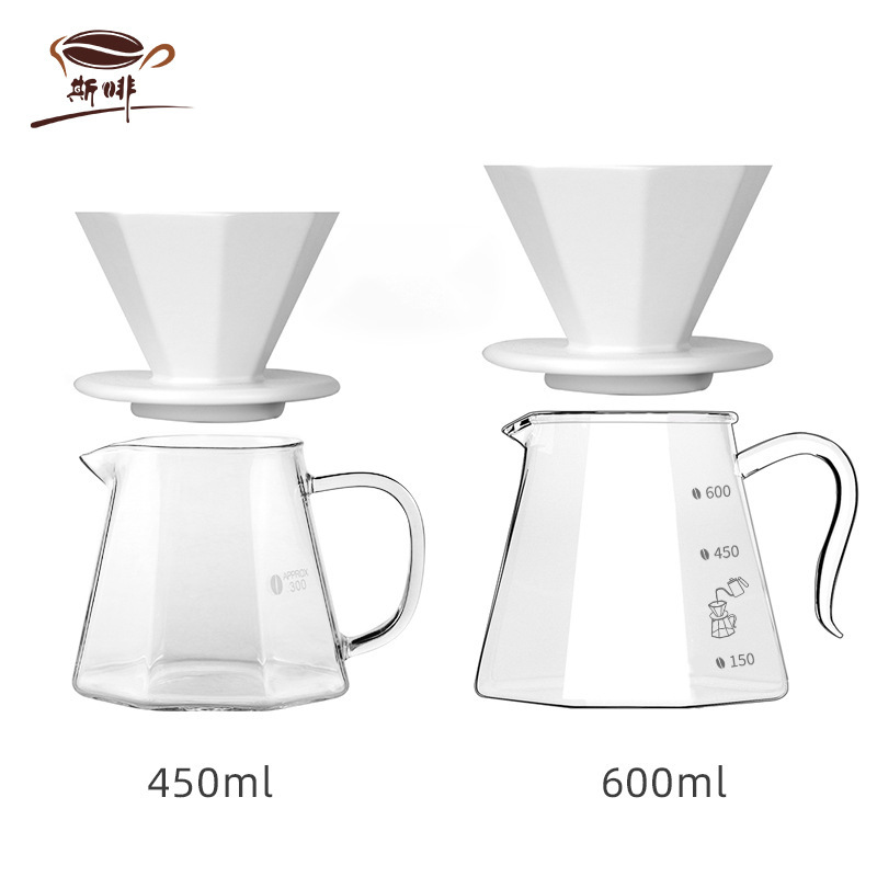 Jarra de vidrio octogonal para compartir, taza de filtro de cerámica octogonal, juego de café pour-over, tetera pour-over, herramienta pour-over. image 4