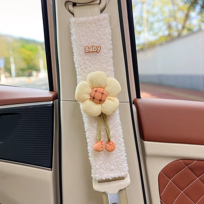 Wool, Non-Tightening, Non-Shedding, Extended Belt Covers, Seat belt shoulder pad - light-yellow-sunflower-white-lambswool-shoulder-pads-30cm-single