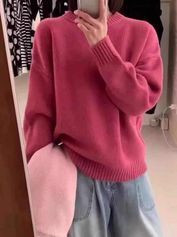 秋冬季新款高级感浣熊绒奶油蜜桃粉色毛衣女设计感慵懒风针织衫厚|undefined