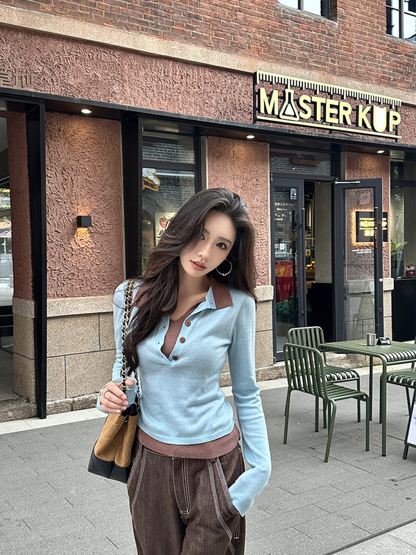 ZQ子晴 墨黑蔷薇＇黑色假两件毛针织衫女秋季小众设计感修身上衣|undefined