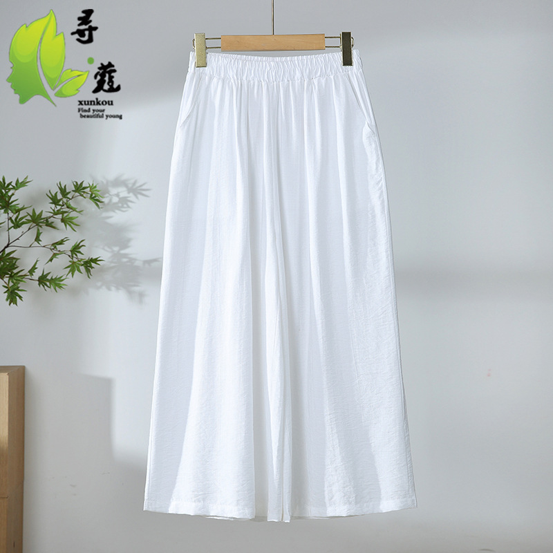 plus size Middle-aged and Elderly Women's Pants Big Leg Pants Fashionable Elegant Middle-aged Mother's New Summer Wear Women's Stretch Waist Pocket