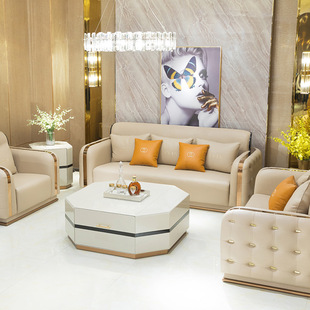 Italian-style light luxury sofa home living room double three-person solid wood leather sofa home combination sofa factory direct supply