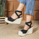 Amazon Cross-border Spring and Autumn New Wedge Thick Sole High Heel Baotou Women's Shoes Strap Rear Empty Straw Wiped Hemp Rope Bottom
