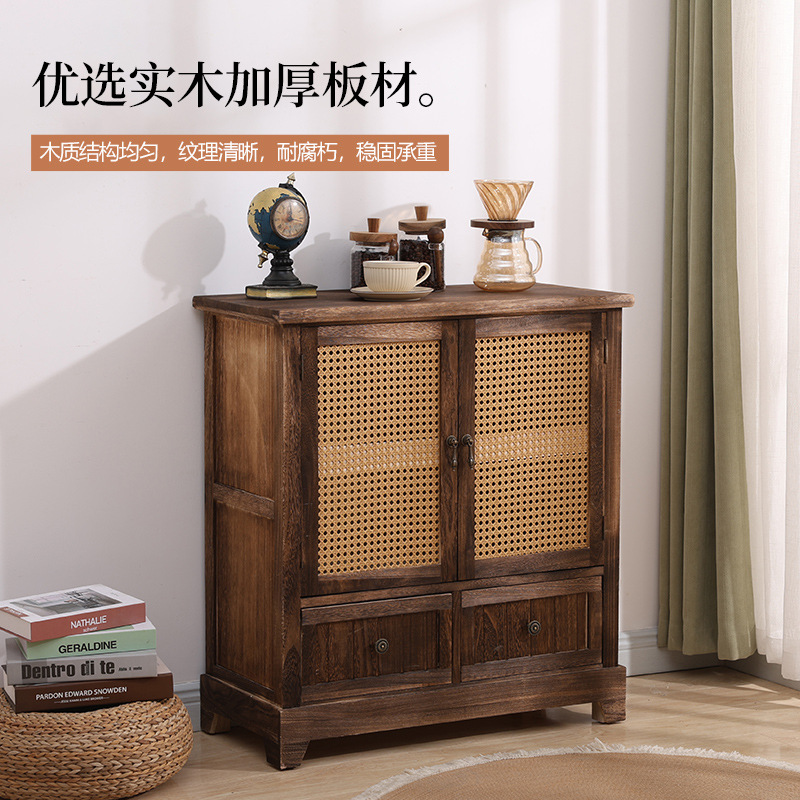 Armario nórdico armario de almacenamiento de ratán de madera maciza sala de estar armario de porche moderno simple armario de almacenamiento de apartamento pequeño armario de zapatos armario lateral