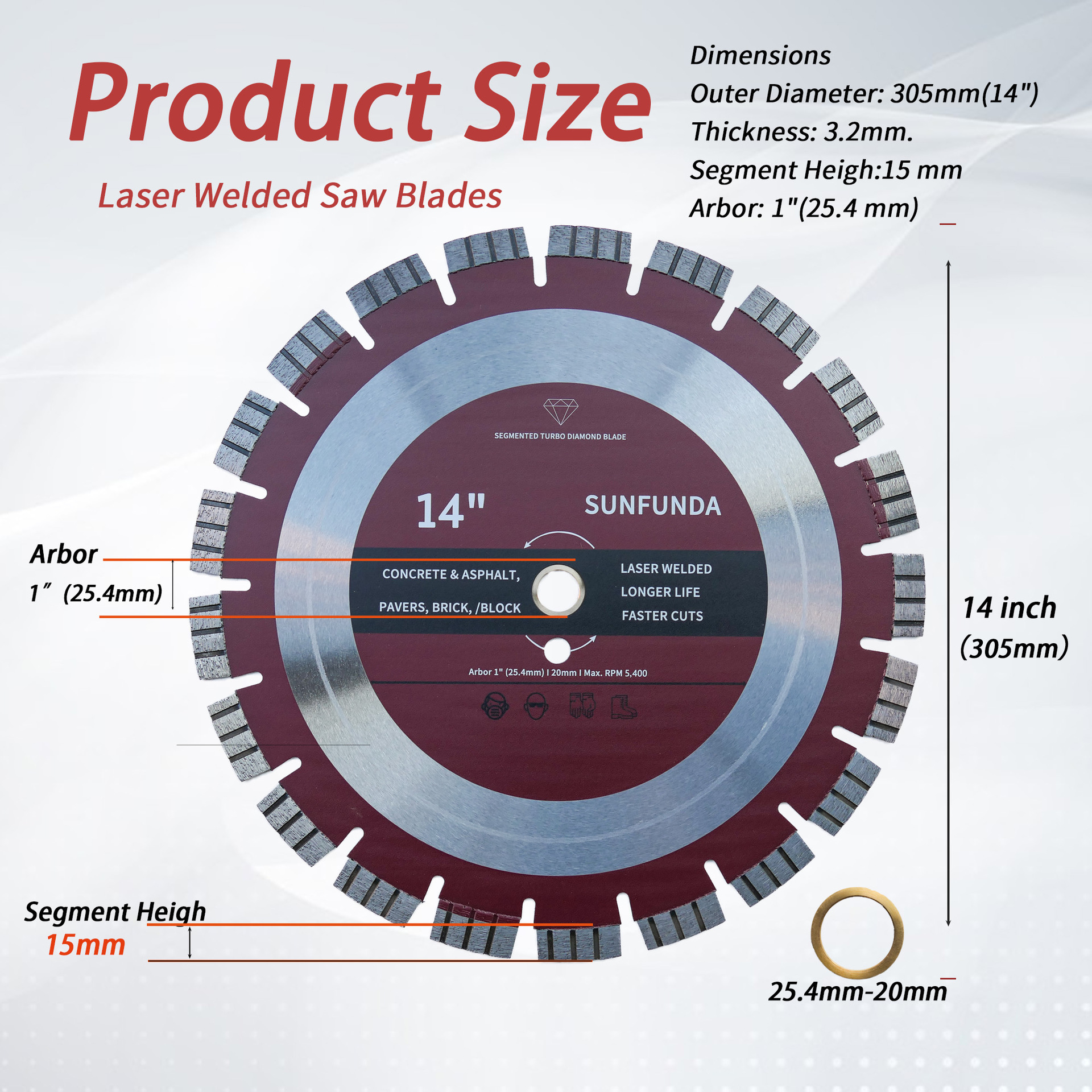 400型三丰达激光焊接高品质混凝土切割片