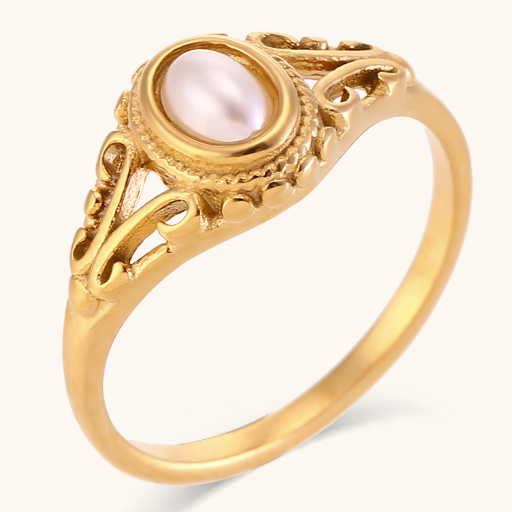 Freshwater Pearl Inlay Material Rings Classification 1 Piece Quantity Women's Stainless Steel PVD Coated Plating Inlay Geometric Freshwater Pearl Rings Imitation Pearl Jewelry