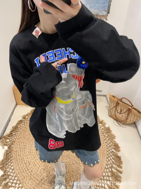 南油品质2025年秋季新款俏皮软语风考拉叠叠乐长袖T恤女上衣|undefined