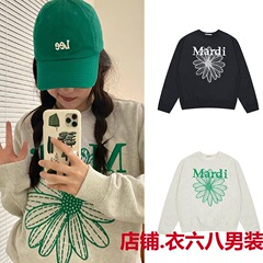 韓国のトレンディなブランドスウェットシャツデイジードックスプリント刺繍ゴールドハイシルバー同じスタイルの純綿ラウンドネックプリントトップ女性用