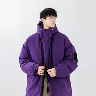 Cross-border foreign trade 2023 Hong Kong style artistic tooling hooded down jacket men's winter thickened cold-proof 90 white duck down jacket