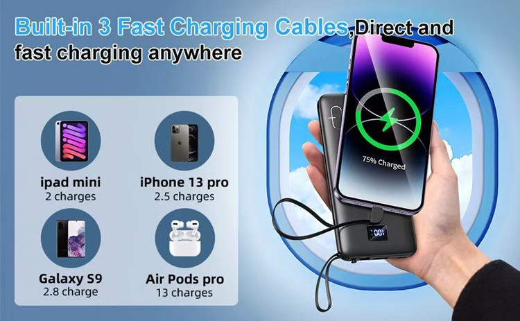 Powerbank mit integriertem Kabel, AC-Stecker, Schnellladung, 10000 mAh, mobile Stromversorgung, Geschenkverpackung, individuelle LOGO-Anpassung