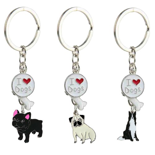 Supply cross-border e-commerce creative metal keychain pet keychain I DOG series key chain car pendant