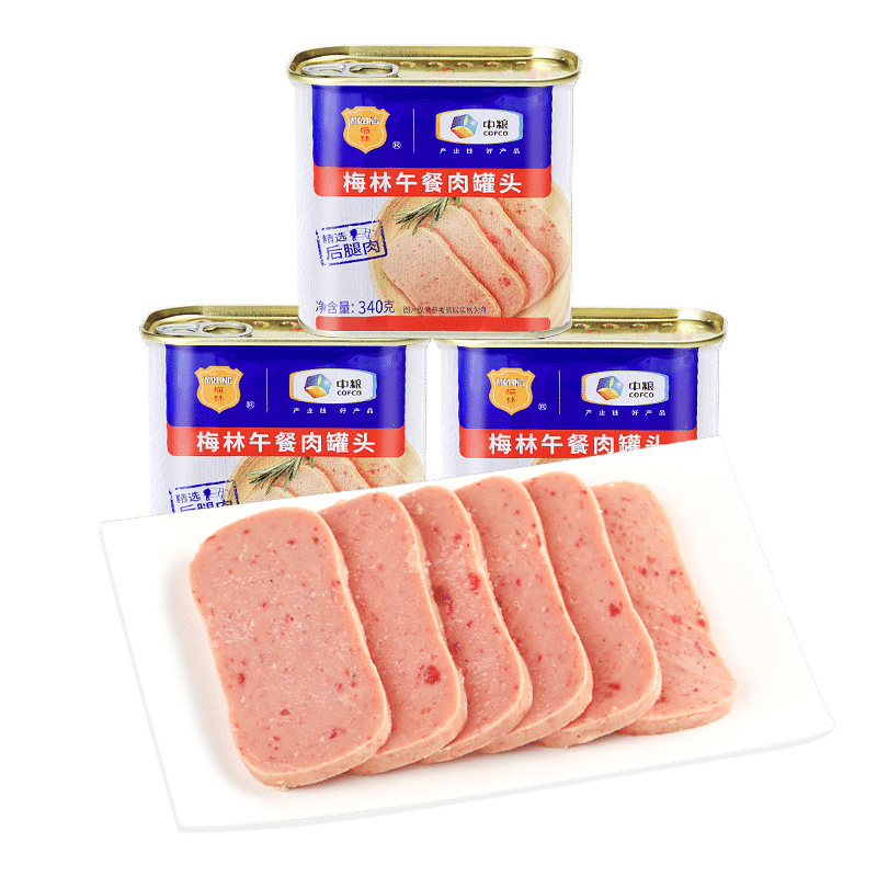 中粮梅林美味午餐肉猪肉罐头340g*24罐整箱 肉食囤货熟食涮火锅|ms