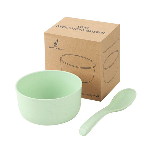 Wholesale wheat straw bowl and spoon set for home use, children's rice bowl, soup bowl, cereal bowl promotional gift bowl with logo print