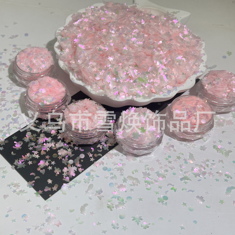 White Moonlight Mermaid Polarized Pentagram Round Sequins Nail Art Accessories Handicrafts Wearable Nail Decoration Materials
