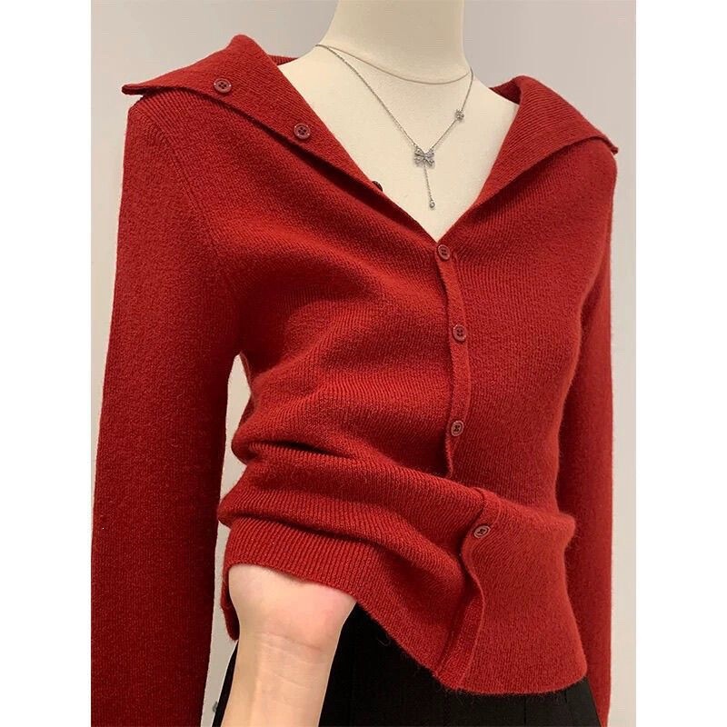 Lapel solid color knit sweater top for women, autumn and winter, slim fit, versatile, suitable for layering or wearing alone, from the source factory, with buttons Lapel solid color knit sweater top for women, autumn and winter, slim fit, versatile, suitable for layering or wearing alone, from the source factory, with buttons