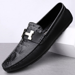真皮直播鱷魚紋豆豆鞋跨境大碼懶人駕車鞋英倫休閒鞋牛皮男鞋
