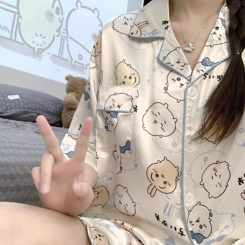 2025 New Jiyka Wow Pajamas Women's Summer Ice Silk Short Sleeve Cartoon Cute Usaki Small Eight Home Clothes