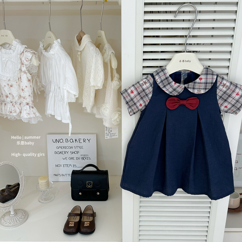 [Le En baby] Vestido de niña de estilo universitario japonés, estilo princesa de verano, estilo occidental, linda falda JK de manga corta