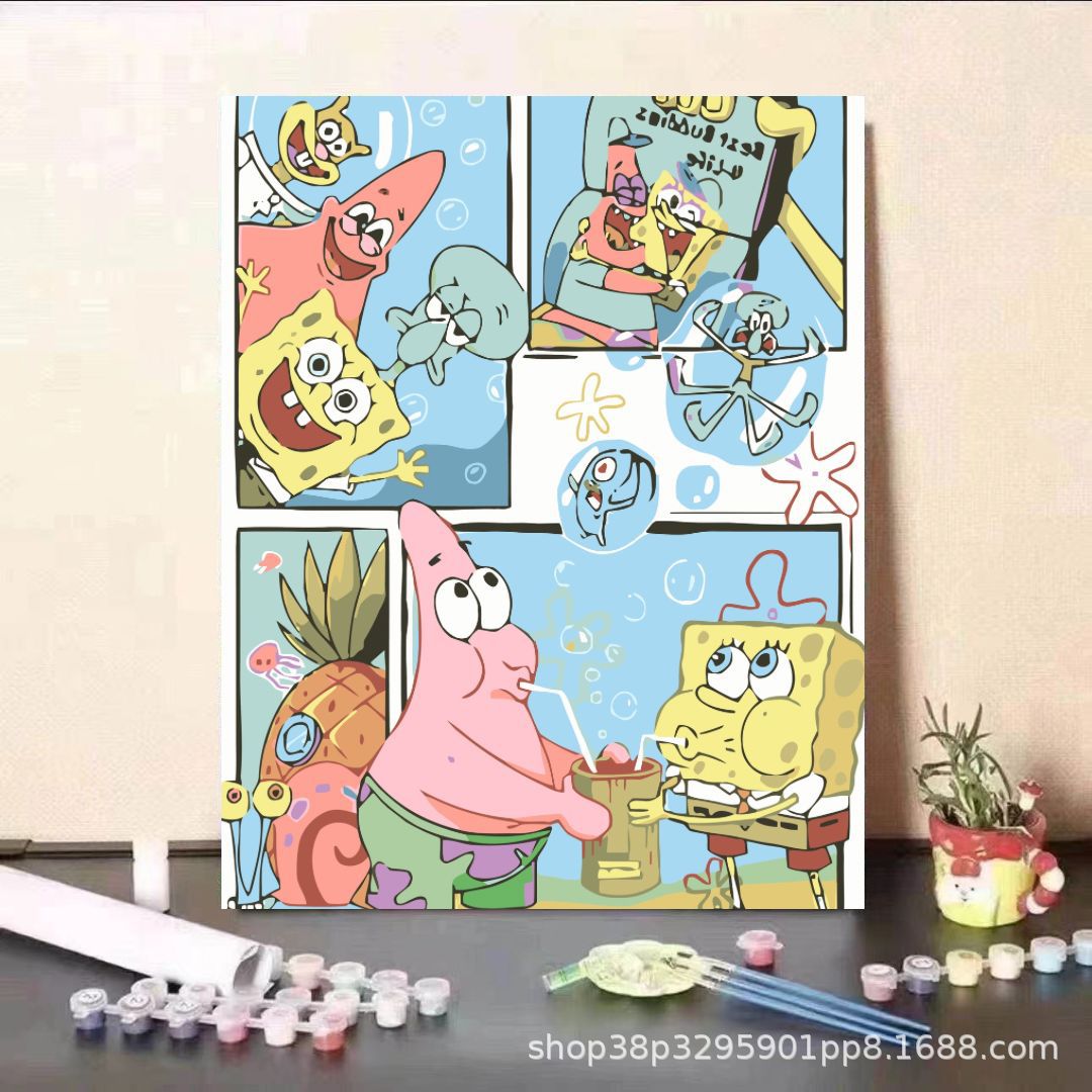 Pintura al óleo digital DIY dibujos animados para niños, estudiantes de Steele, pintura decorativa descomprimida, pintura animada