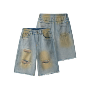Trendy Cross-Border Denim Shorts for Women, Summer New Hip-Hop Washed Ripped Design Loose Five-Point Shorts