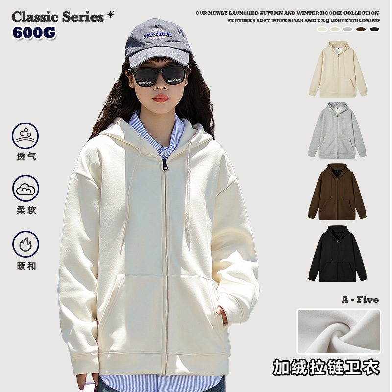 600g heavy fleece-lined thick silver fox velvet autumn and winter warm hooded cardigan American retro Joker zipper sweater men