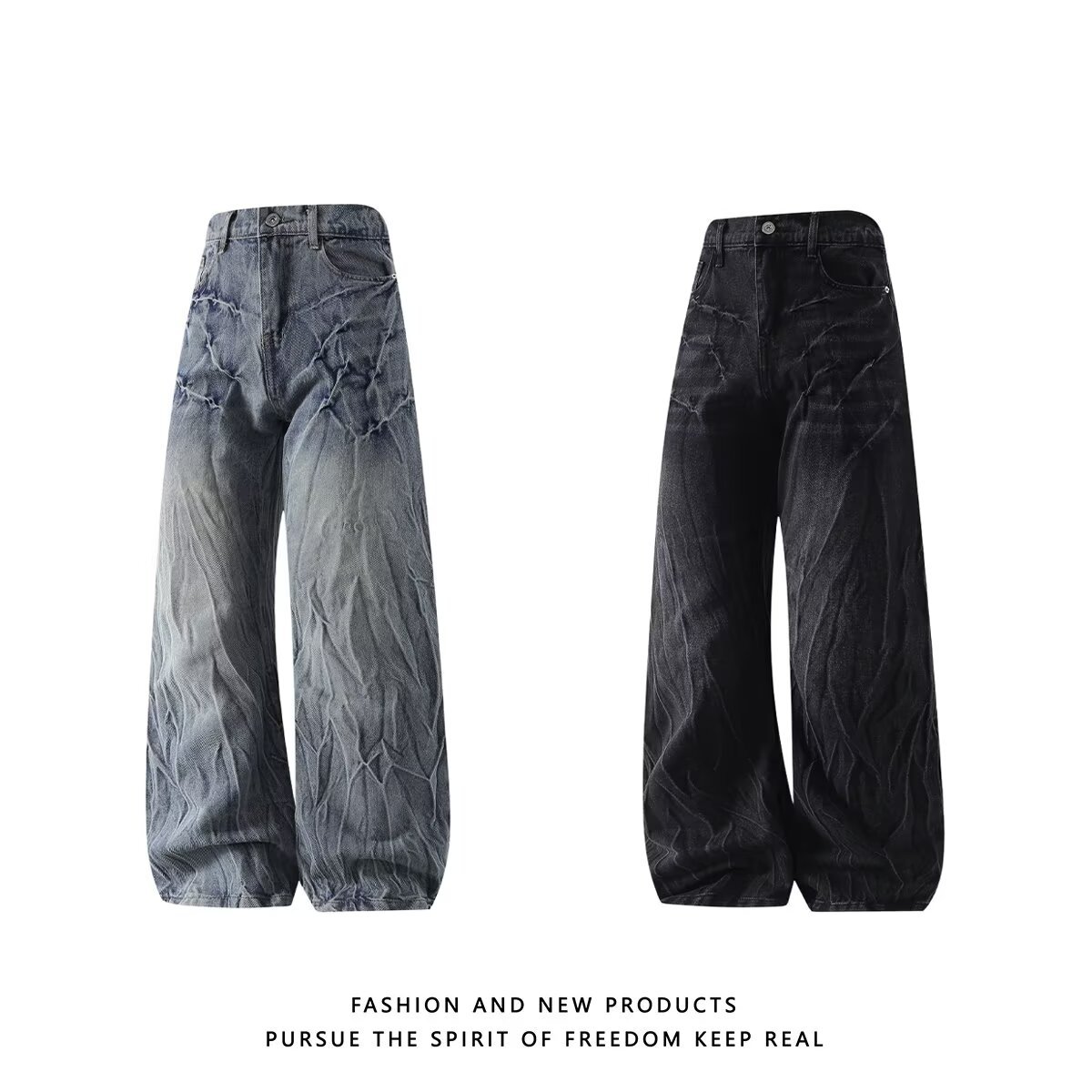 Vintage Distressed High Waist Straight Leg Jeans For Women & Men - Retro Loose Fit Denim Pants With Raw Hem, Comfortable Stretch Fabric_mkmklike.com