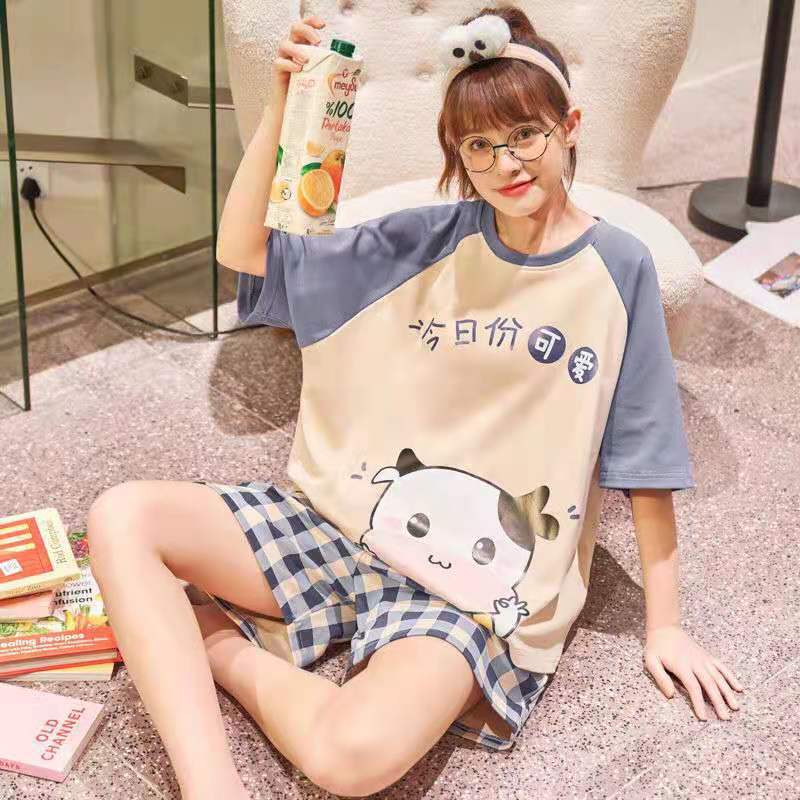 [Fairy Short-sleeved suit] Summer Sling Loose Casual Women's plus size Shorts Cross-border Pajamas Home Clothes