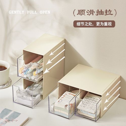 ワンピースで発送可能なデスクトップ引き出しコンビネーション、重ねて使える化粧品や雑貨用、コンパクトな寮やオフィス用、ジュエリー用透明収納ボックス|undefined