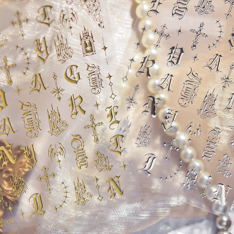 Tomoni Hot Stamping Nail Art Stickers DIY European and American Exquisite Decorative Nail Stickers Metal Texture Gothic Impression Material